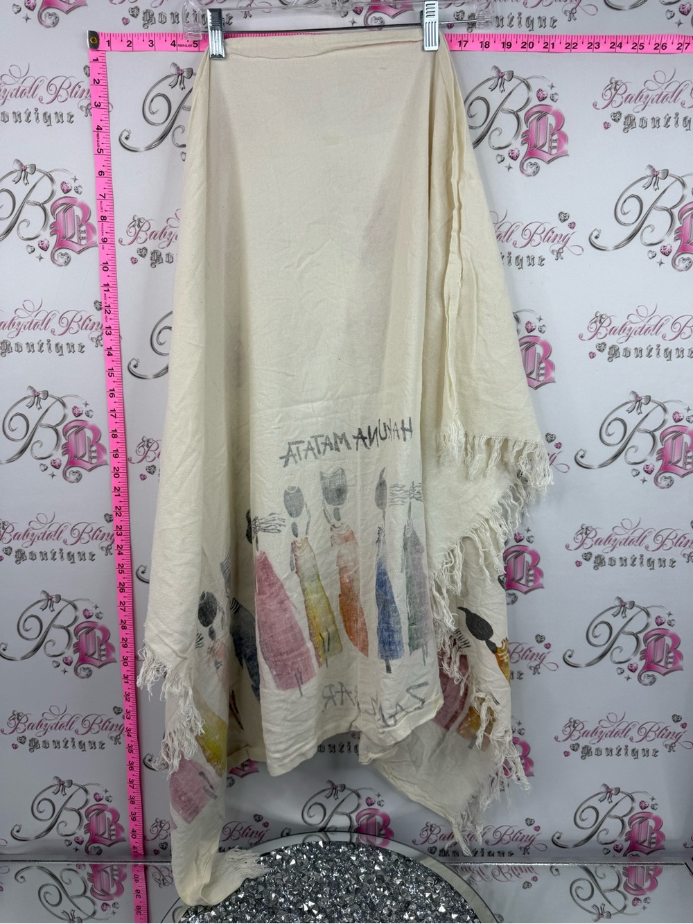 Hakuna Matata scarf tassles Zanzibar Printed Boho Maxi Skirt - Cream vintage - Picture 2 of 9